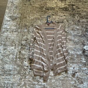 Express Cream and White Open-Front Cardigan Sweater